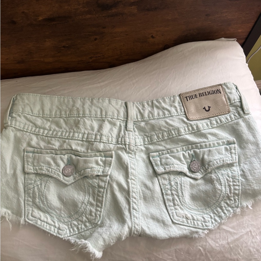 True Religion Women's Light Green Jean Shorts